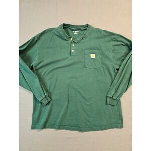 Carhartt Long Sleeve Henley Pocket T Shirt Green Mens L 100% Cotton
